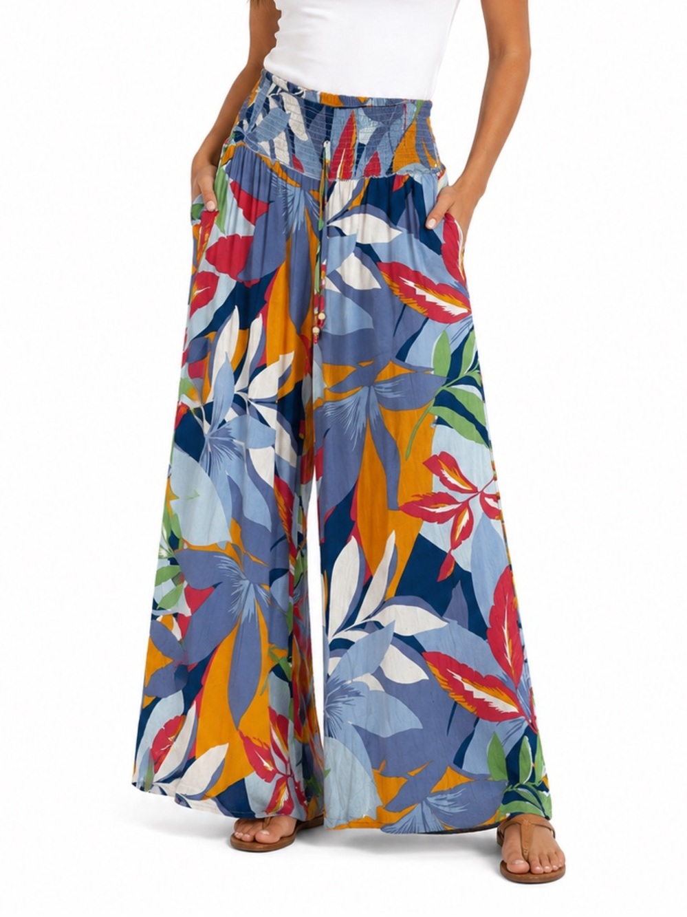 Goa by Ygana Tropical Palazzo Pants Wide Leg Boho Viscose XL